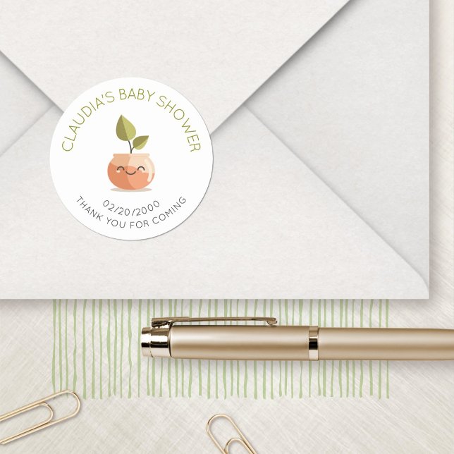 Little Sprout Baby Shower Classic Round Sticker (Creator Uploaded)
