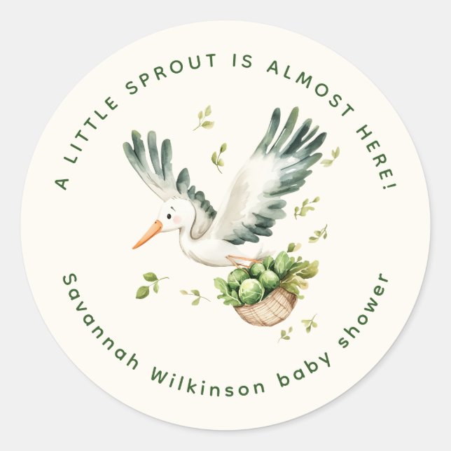 Little Sprout Baby Shower Stork Sticker (Front)