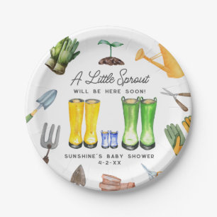Little Sprout Blue Rain Boots Garden Baby Shower Paper Plate