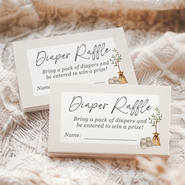 Little Sprout Diaper Raffle Ticket  Enclosure Card (Gender neutral diaper raffle cards with watercolor beige booties and tree sprout)