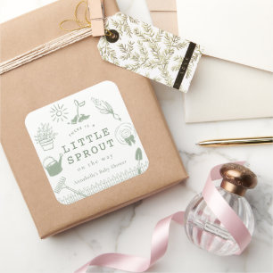 Little Sprout Hand-drawn Garden Baby Shower Square Sticker