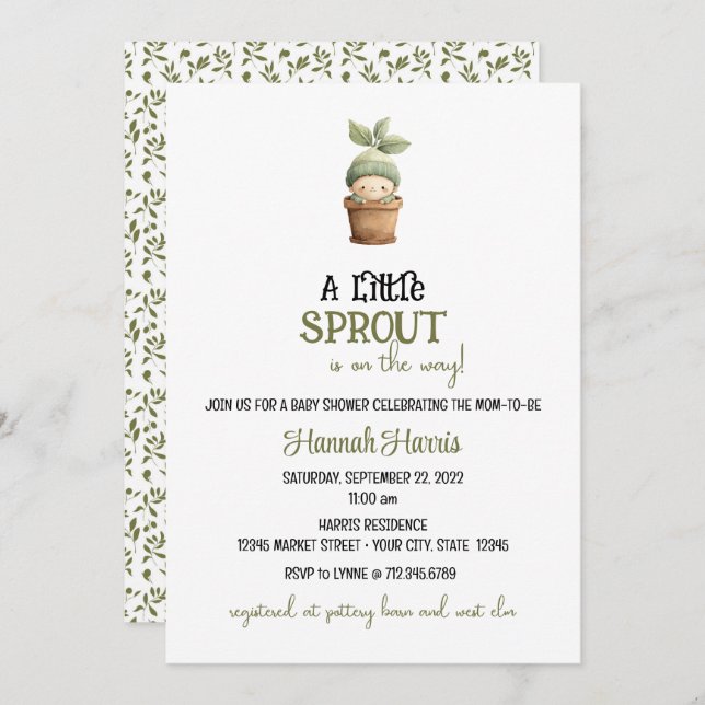 Little Sprout on the Way Baby Shower Invitation (Front/Back)