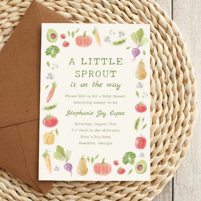 Little Sprout on the Way Vegetables Baby Shower Invitation (A little sprout is on the way baby shower invitation)