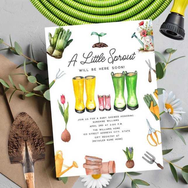 Little Sprout Pink Rain Boots Flower Gardening Invitation (Creator Uploaded)
