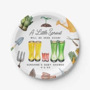 Little Sprout Red Rain Boots Garden Baby Shower Paper Plate
