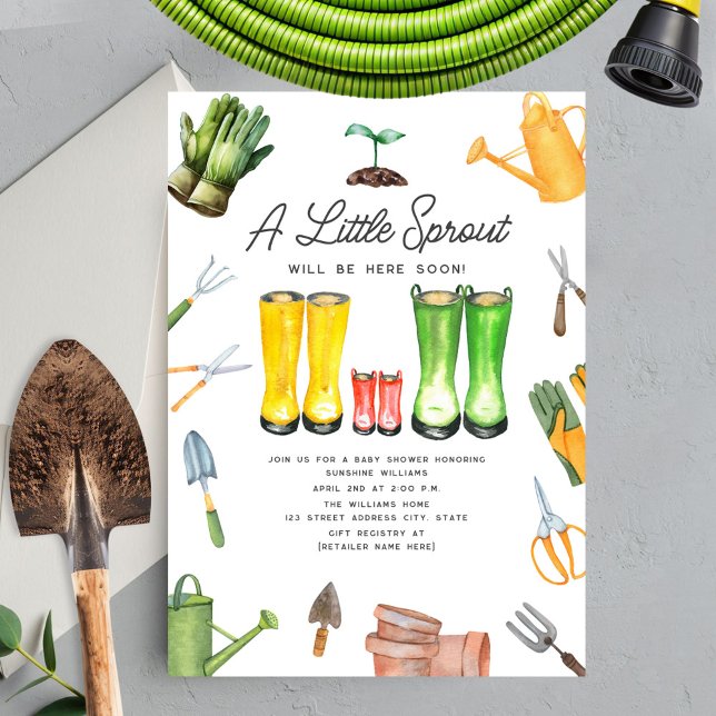 Little Sprout Red Rain Boots Gardening Invitation (Creator Uploaded)