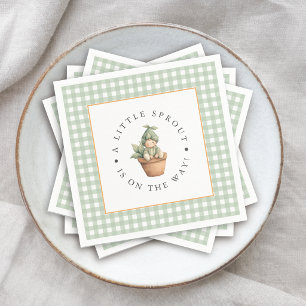 Little Sprout Sage Green Gingham Baby Shower Napkin