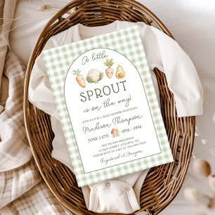 Little Sprout Vegetables Gingham Baby Shower Invitation