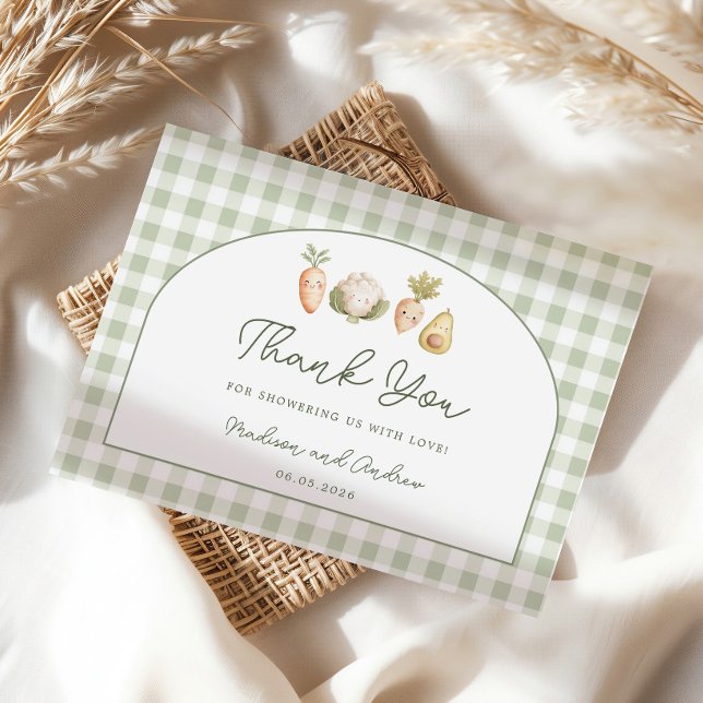 Little Sprout Vegetables Gingham Thank You Enclosure Card (Creator Uploaded)