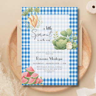Little SproutGreen Gingham Veggie Cute Baby Shower Invitation