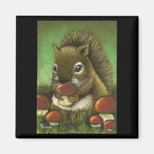 Little squirrel and mushrooms magnet