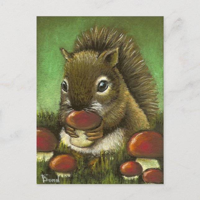 Little squirrel and mushrooms postcard (Front)