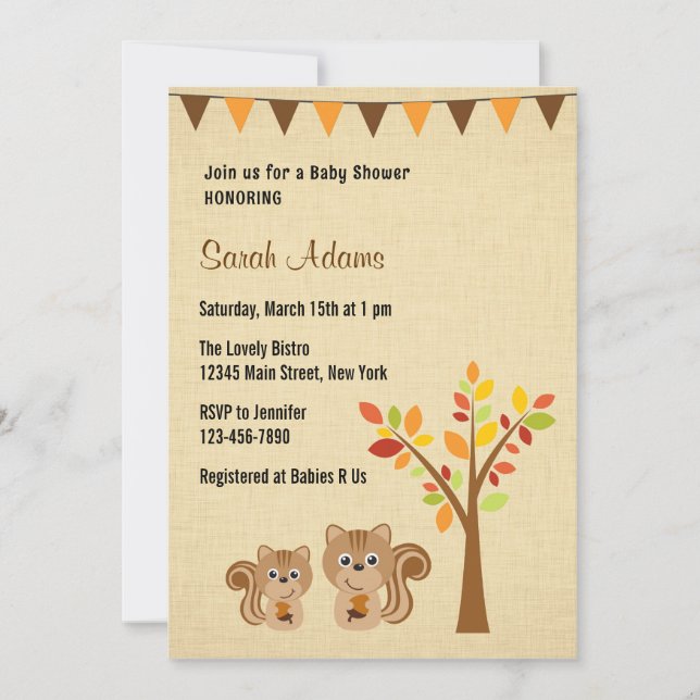 Little Squirrel Baby Shower Invitation Rustic (Front)