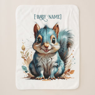 Little Squirrel Blue Personalised Sherpa Blanket