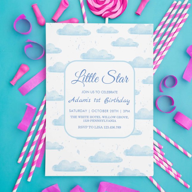 Little Star 1st Birthday Blue Cloud Invitation (Creator Uploaded)