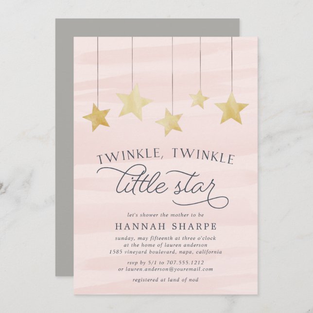 Little Star Baby Shower Invitation | Blush (Front/Back)