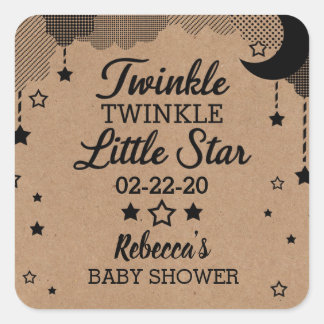 Little Star Baby Shower Kraft Paper Look Thank You Square Sticker