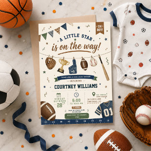 Little Star Baby Shower Sports Football Baseball Invitation