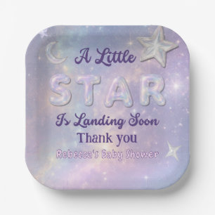 Little Star Is Landing Soon Celestial Baby Shower Paper Plate
