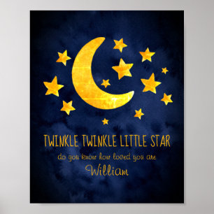 Little Star Name Moon & Star Watercolor Whimsical  Poster