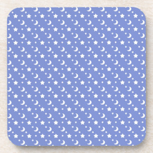 Little Stars and Moons Pattern on Blue Coaster