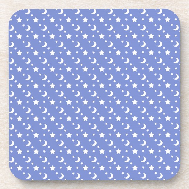 Little Stars and Moons Pattern on Blue Coaster (Front)