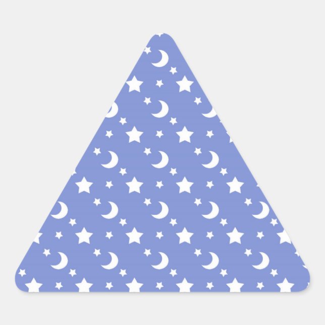 Little Stars and Moons Pattern on Blue Triangle Sticker (Front)