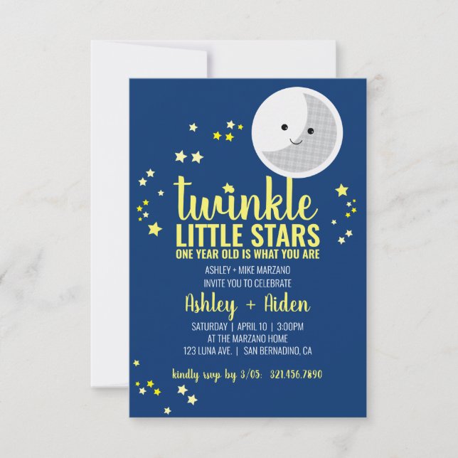 little stars BOY or GIRL twins 1st BIRTHDAY PARTY  Invitation (Front)