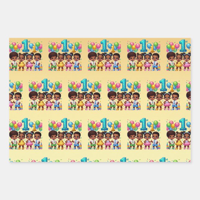 Little Stars First Birthday Bash Wrapping Paper Sheet (Front)