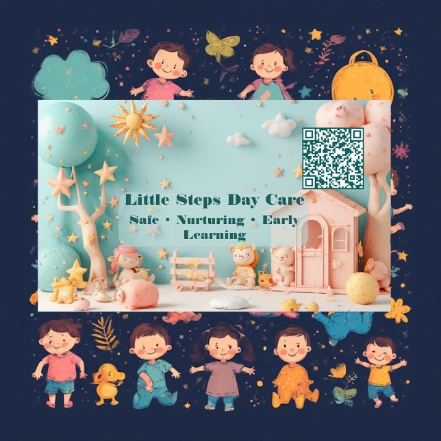 Little Steps Day Care Small Business QR Code  Card (Little Steps Day Care Small Business QR Code Business Card)