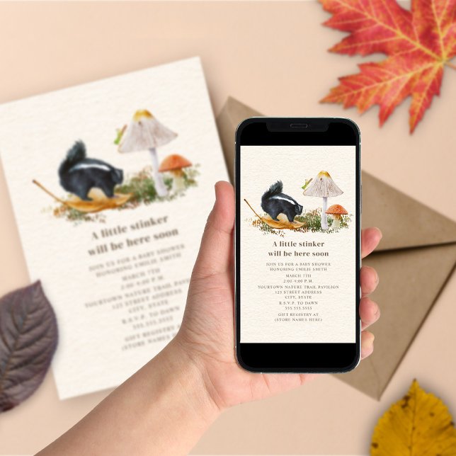 Little Stinker Mushroom Woodland Skunk Baby Shower Invitation (Creator Uploaded)