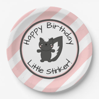 Little Stinker Pink Stripes Skunk First Birthday Paper Plate