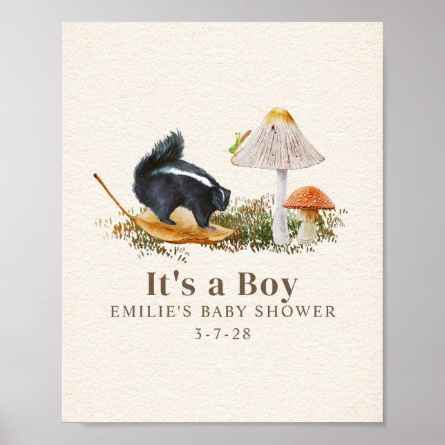 Little Stinker Woodland Skunk Boy Baby Shower Poster (Front)