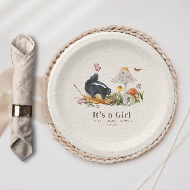 Little Stinker Woodland Skunk Girl Baby Shower Paper Plate (Creator Uploaded)