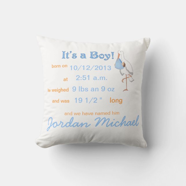 Little Stork: It's a Boy! Keepsake Pillow (Front)