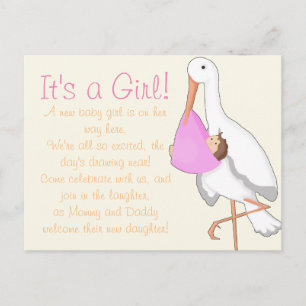 "Little Stork" It's a Girl! Announcement Postcard