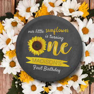 Little Sunflower 1st Birthday Paper Plate