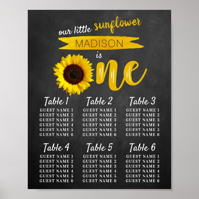 Little Sunflower 1st Birthday Seating Chart (Front)