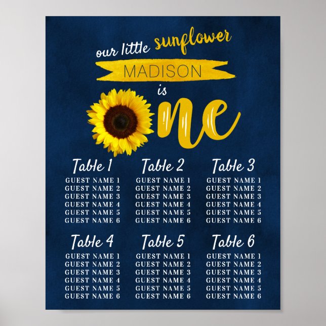 Little Sunflower 1st Birthday Seating Chart (Front)