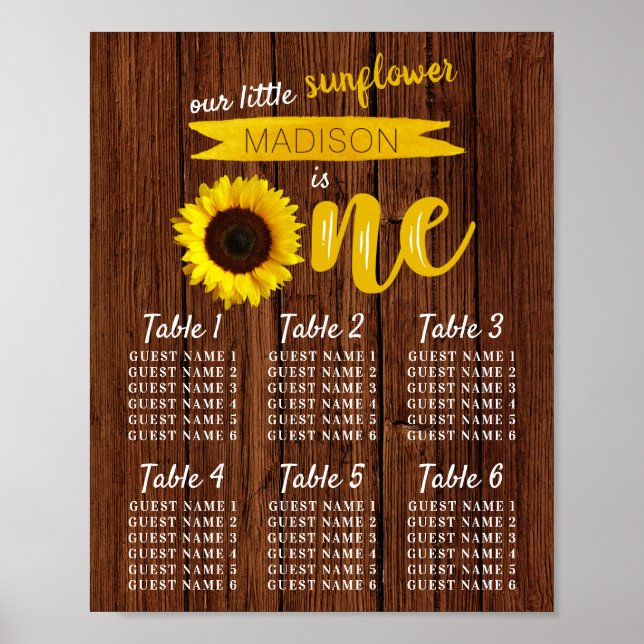Little Sunflower 1st Birthday Seating Chart (Front)