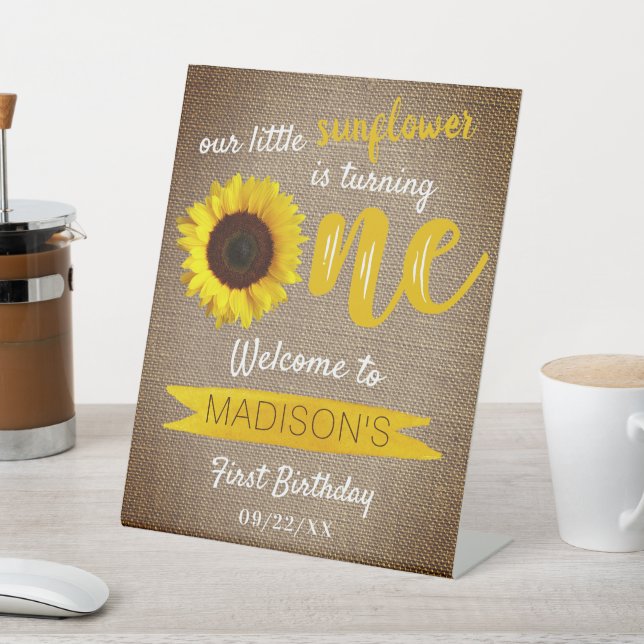 Little Sunflower 1st Birthday Welcome Pedestal Sign (In SItu)