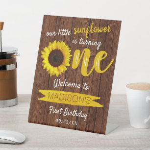 Little Sunflower 1st Birthday Welcome Pedestal Sign
