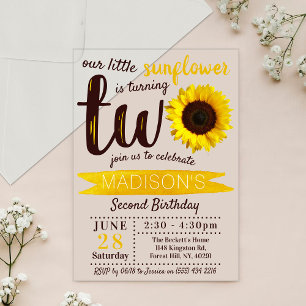 Little Sunflower 2nd Birthday Acrylic Invitations