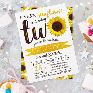 Little Sunflower 2nd Birthday Invitation