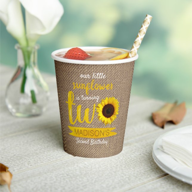 Little Sunflower 2nd Birthday Paper Cups (Insitu)
