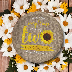 Little Sunflower 2nd Birthday Paper Plate