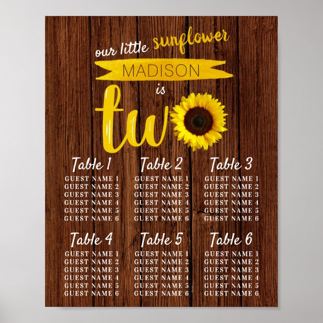 Little Sunflower 2nd Birthday Seating Chart (Front)