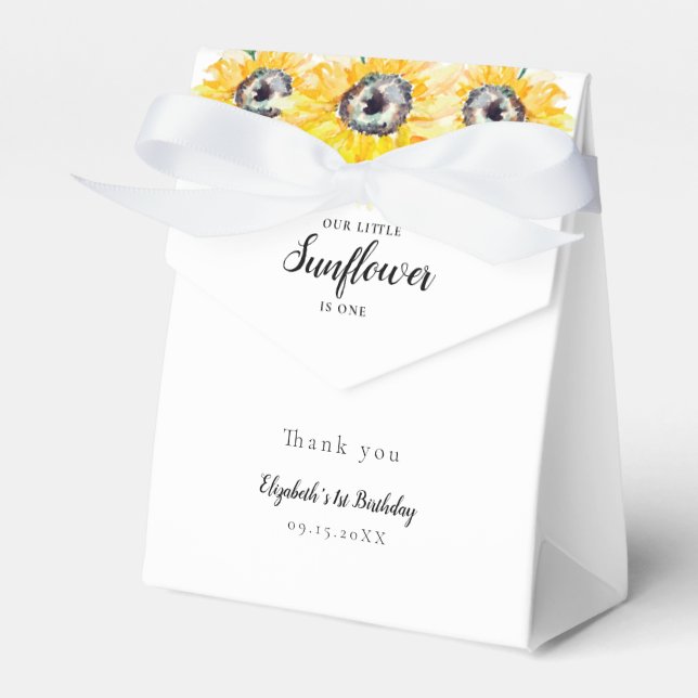 Little Sunflower Birthday One First Elegant Yellow Favour Box (Front Side)