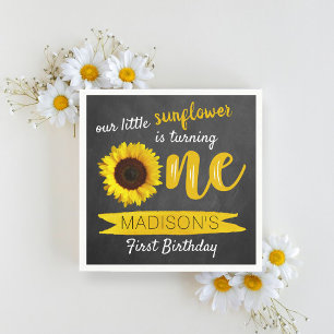 Little Sunflower Chalkboard 1st Birthday Napkin