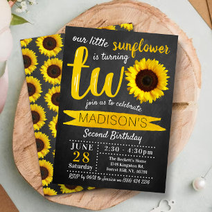 Little Sunflower Chalkboard 2nd Birthday Invitation